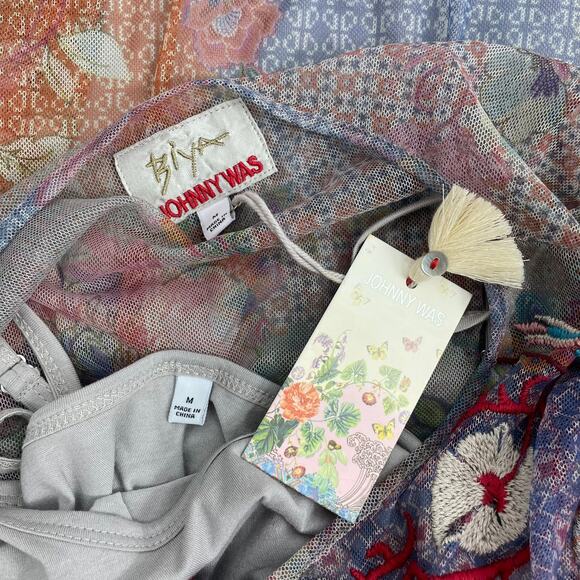 Johnny Was BIYA Kandence Tiered Mesh Dress Floral Embroidery Size M - Picture 11 of 11